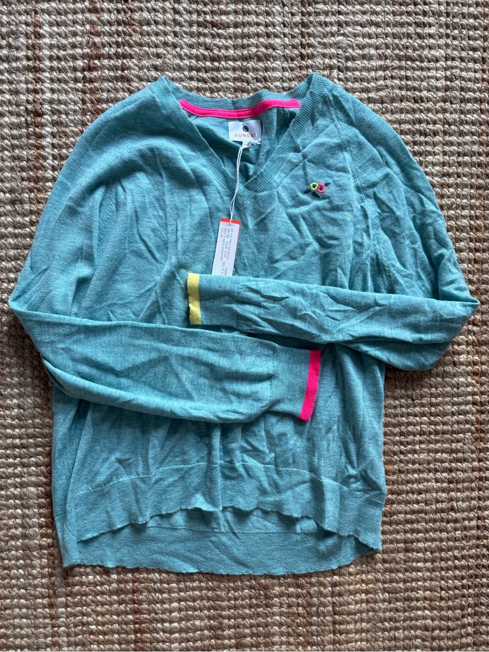 Sundry V-Neck Sweater • Embroidered Floral • Size 1